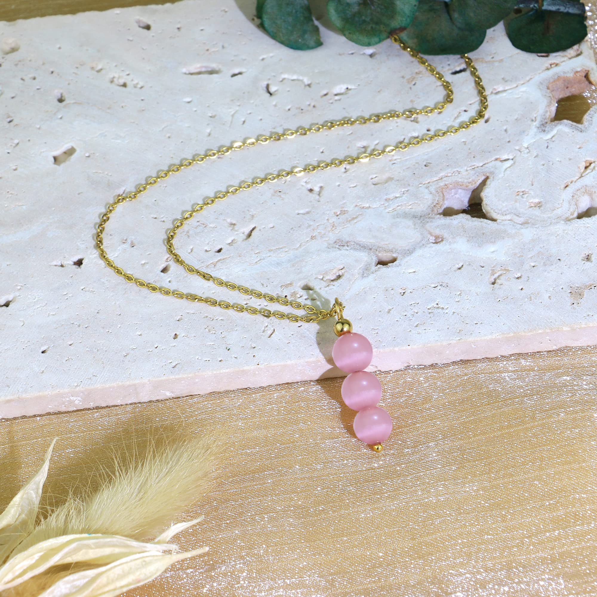 SmileBelle Rose Quartz Necklace Pink Necklace as Valentines Day Necklace, Spiritual Gifts For Daughter Pink Beaded Necklace Rose