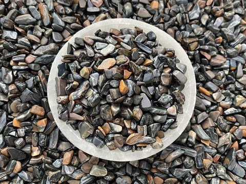 GAF TREASURES 2 oz Lot Natural Blue Tiger Eye Semi Tumbled Gemstone Chips, Crushed Mini Crystals, Undrilled Crystal Chips (Blue 