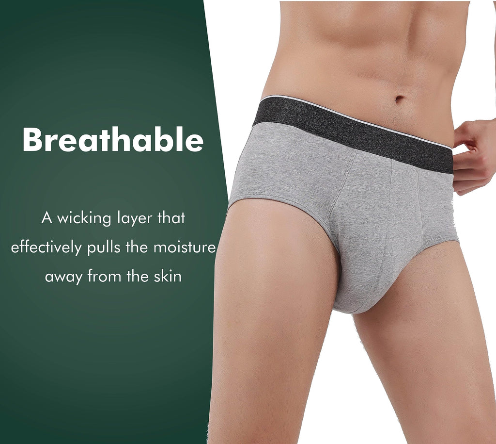 AIRCUTE Men Urinary Incontinence Underwear Washable Super Absorbency Briefs for Bladder Leak 160 ML 3 Pack (3 Gray, Large)