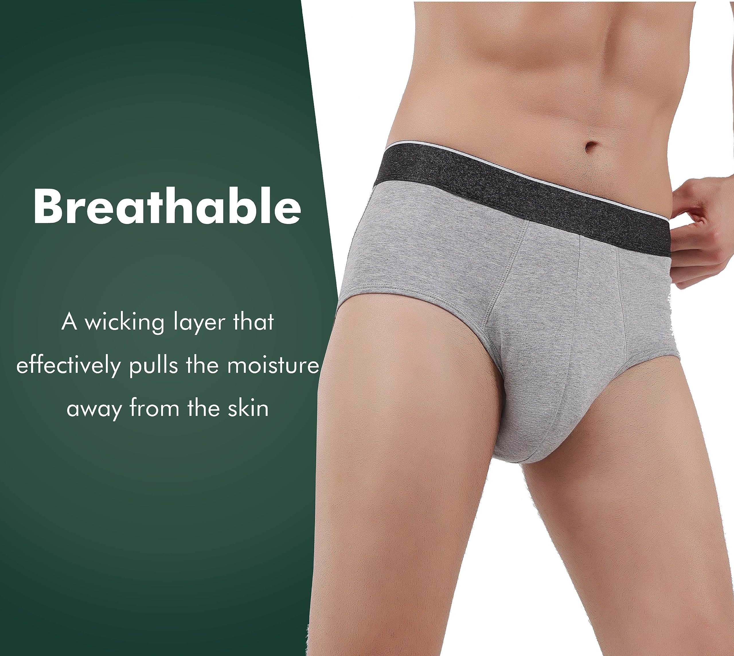 AIRCUTE Men Urinary Incontinence Underwear Washable Super Absorbency Briefs for Bladder Leak 160 ML 3 Pack (3 Gray, Large)