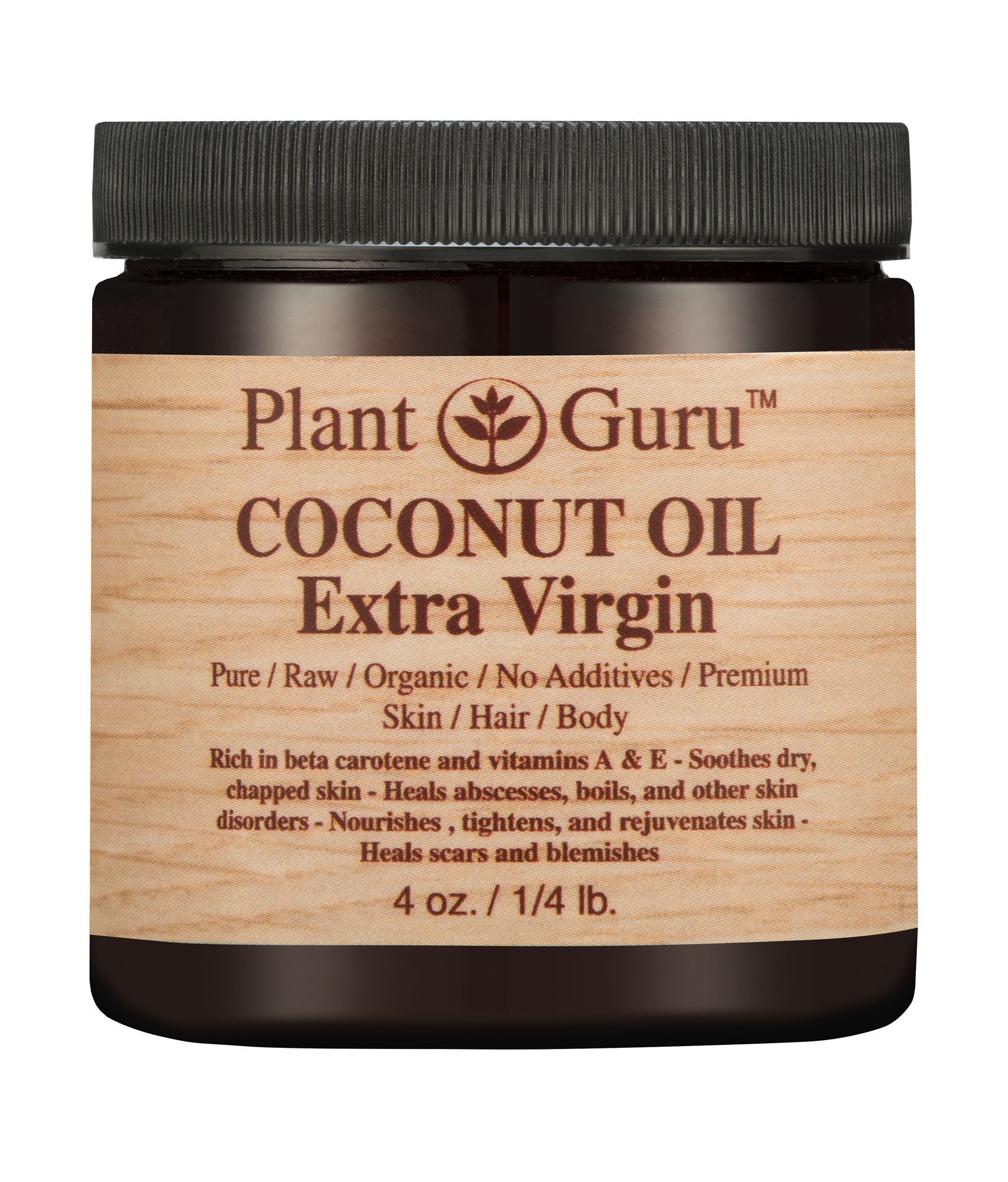 Plant Guru Coconut Oil Extra Virgin Body Butter 4 oz 100% Pure Raw Unrefined Natural Cold Pressed. For Skin, and Hair Growth Moi