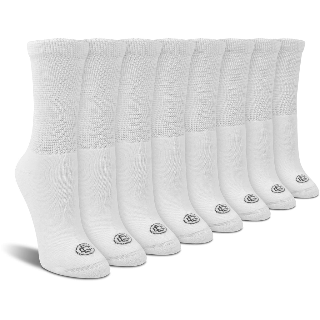 Doctor's Choice Women's Diabetic Socks, Non-Binding, Circulatory, Cushioned, Crew Socks for Swollen Feet, 4 Pack, White, Shoe Si