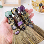 RJINGSHI Obsidian Magic Broom Love Crystal Witch Broom Reiki Healing Crystal Handmade for Cleansing Bedroom Office Home Decor Gi