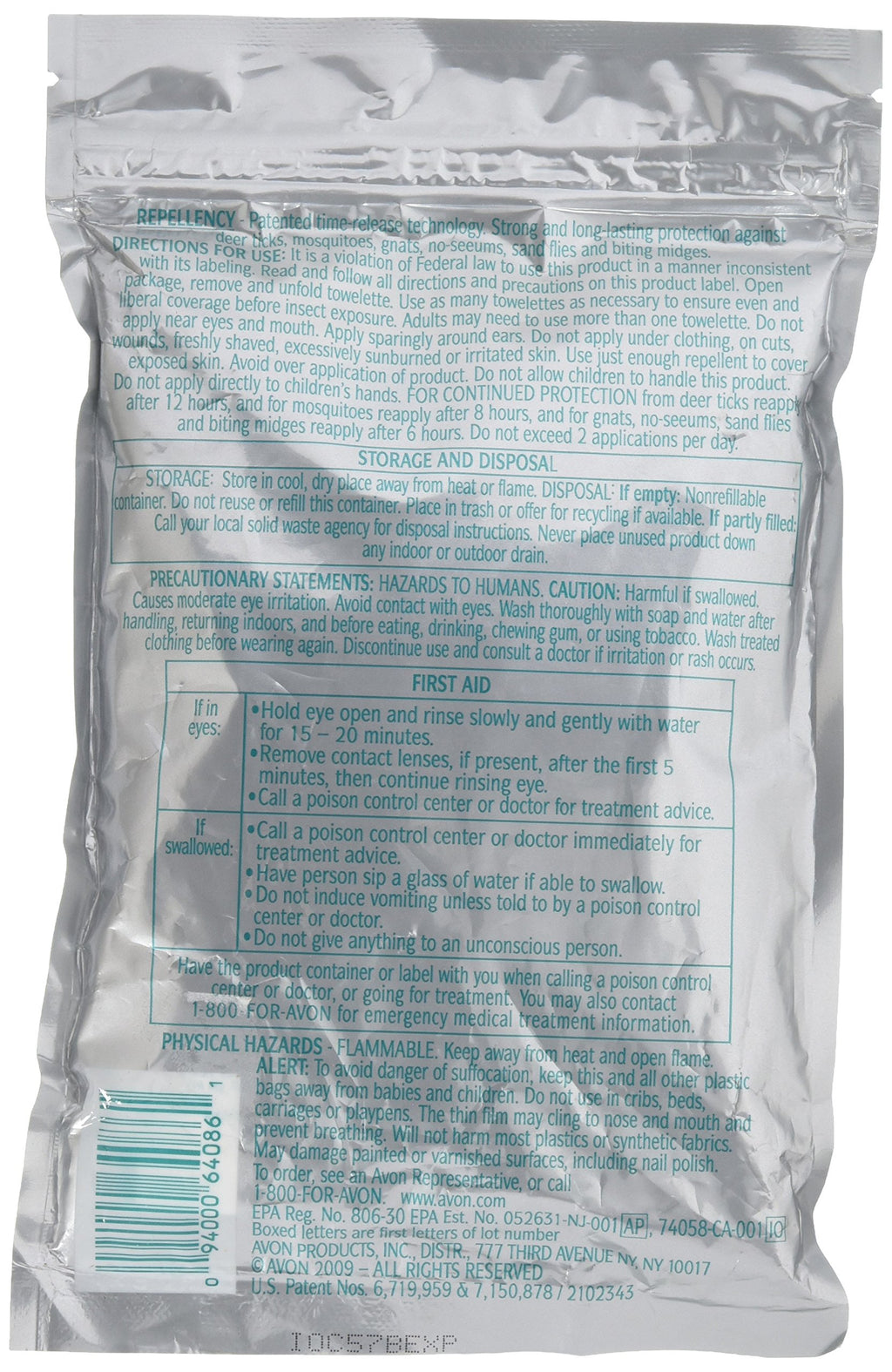 Avon Skin So Soft Bug Guard Plus Picaridin Towelettes - DEET-Free, Oil-Free, Resealable Bag with 8 Packets - Protection Against