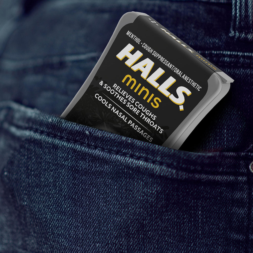 HALLS Minis Honey Lemon Flavor Sugar Free Cough Drops, 8 Packs of 24 Drops (192 Drops Total)