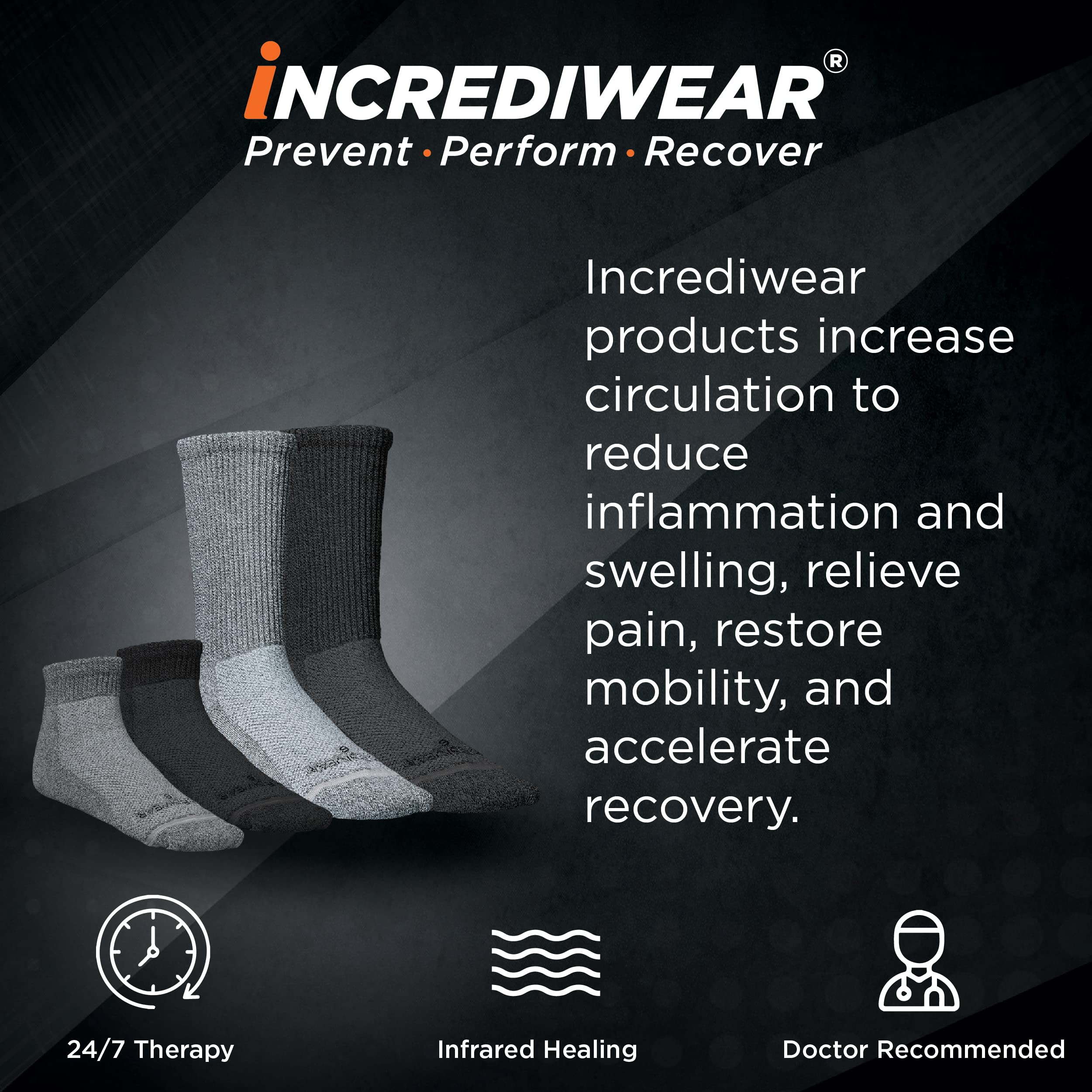 Incrediwear Circulation Socks - Womens and Mens Crew Socks (Grey, Large)