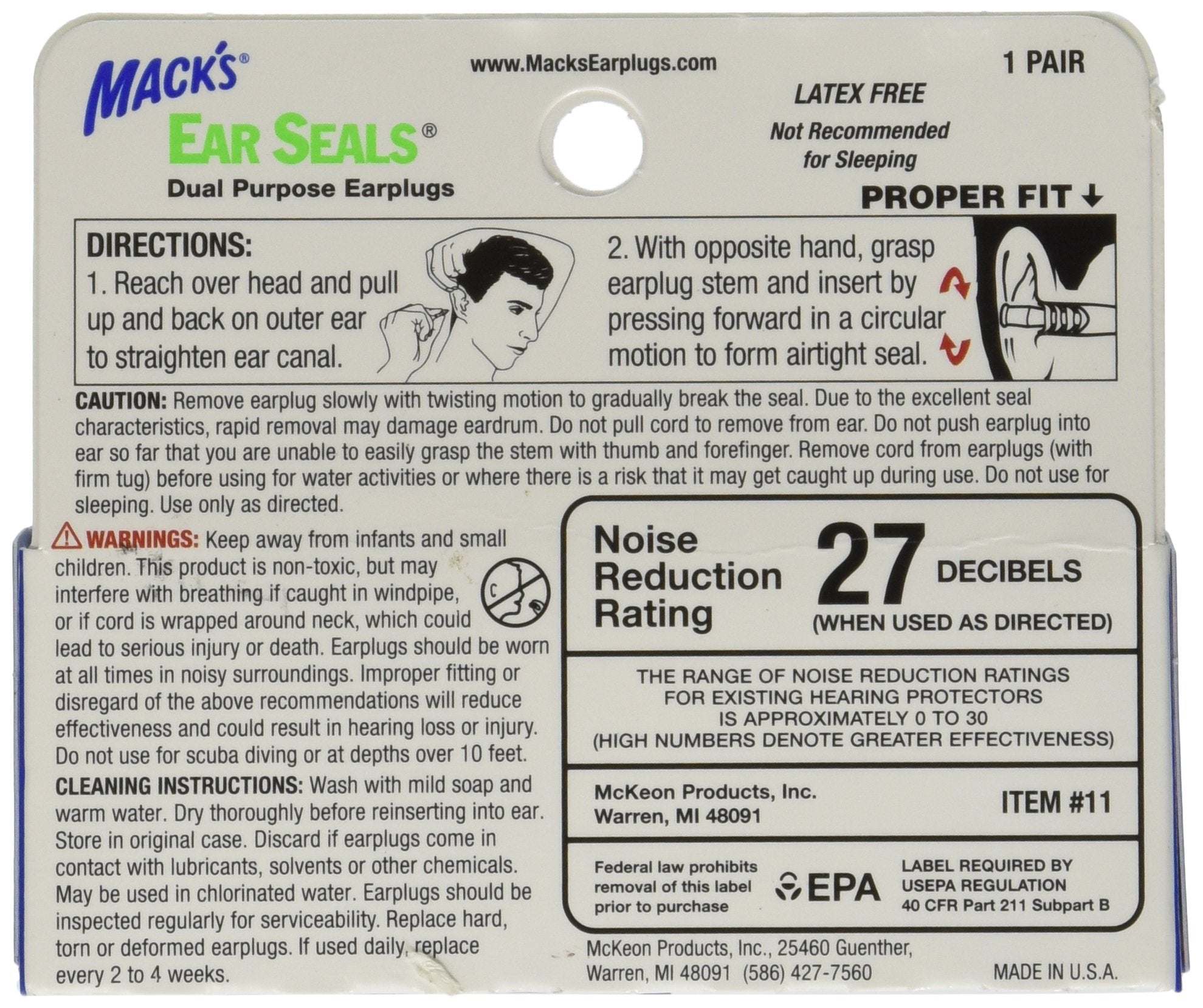 Special pack of 5 EAR PLUGS MACKS EAR SEALS 1PR