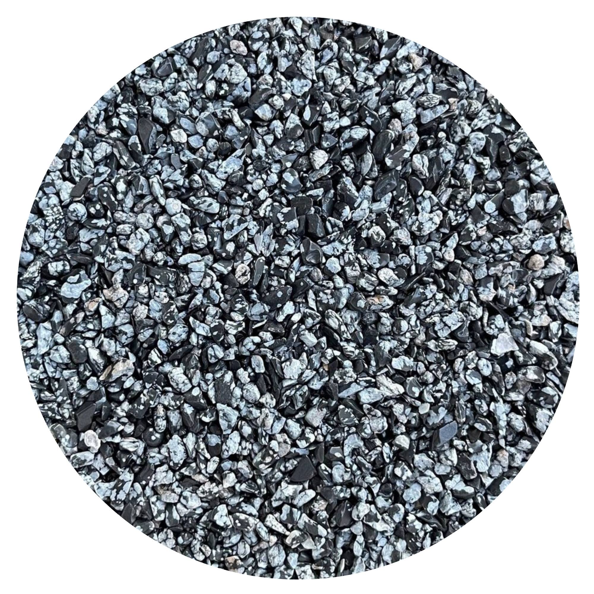 GAF TREASURES 2 oz Lot Natural Semi Tumbled Gemstone Chips, Crushed Mini Crystals, Undrilled Crystal Chips (Snowflake Obsidian)