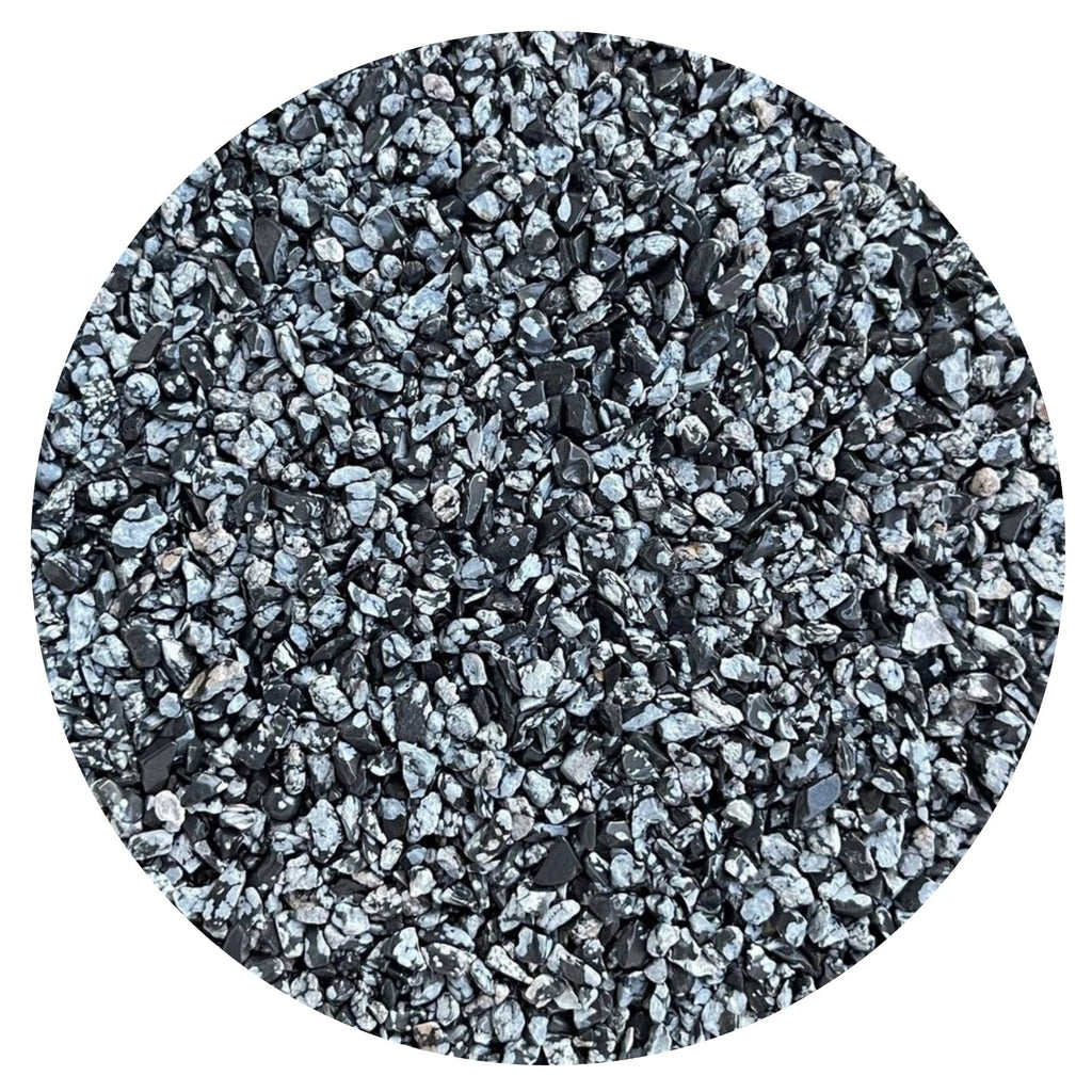 GAF TREASURES 2 oz Lot Natural Semi Tumbled Gemstone Chips, Crushed Mini Crystals, Undrilled Crystal Chips (Snowflake Obsidian)