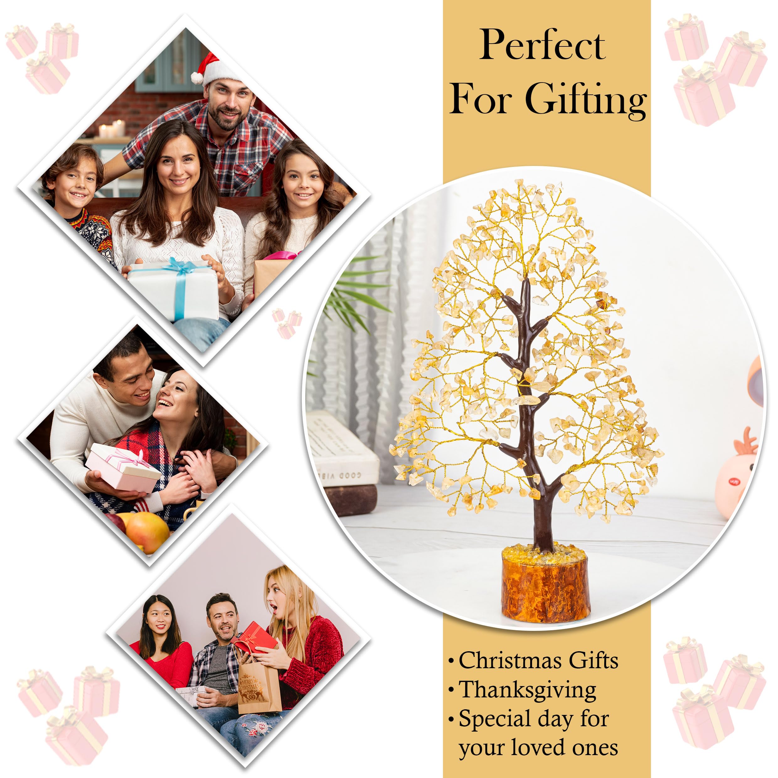 Citrine Gemstone Tree of Life - Chakra Healing Stones for Positive Energy Crystal Tree Reiki Healing Yellow Stone Energy Generat
