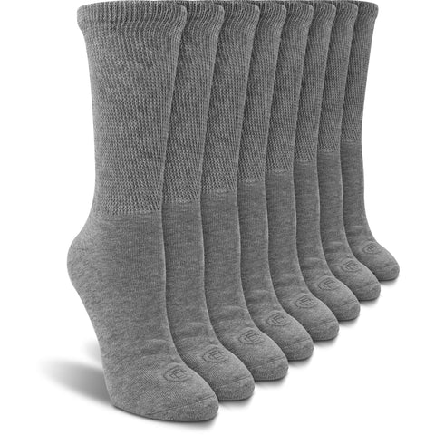 Doctor's Choice Women's Diabetic Socks, Non-Binding, Circulatory, Cushioned, Crew Socks for Swollen Feet, 4 Pack, Grey, Shoe Siz