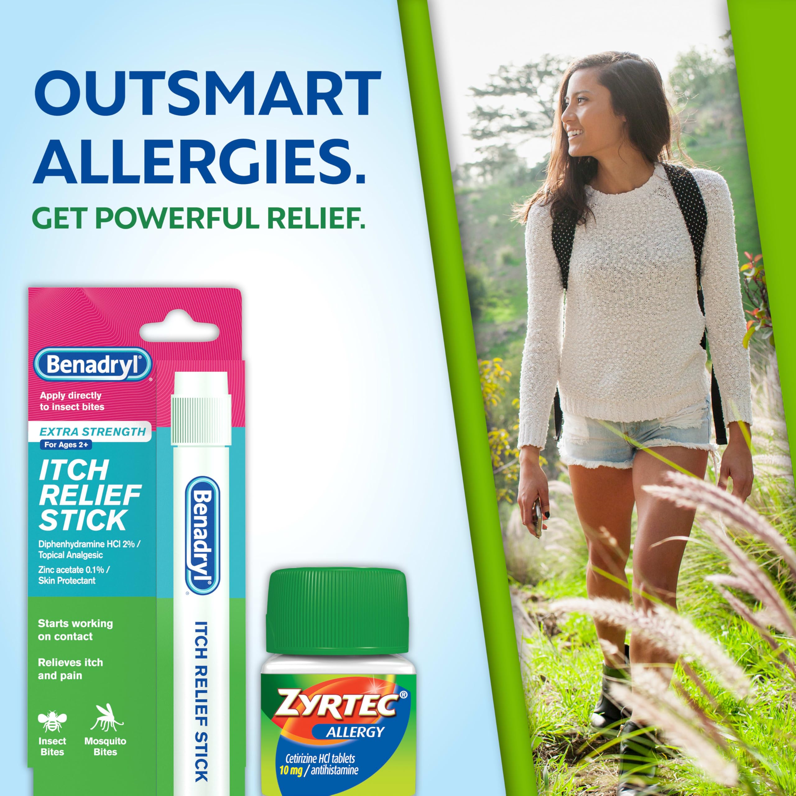 Zyrtec 24 Hour Allergy Relief Tablets with Cetirizine HCl Antihistamine, 90 ct & Benadryl Extra Strength Itch Relief Stick with