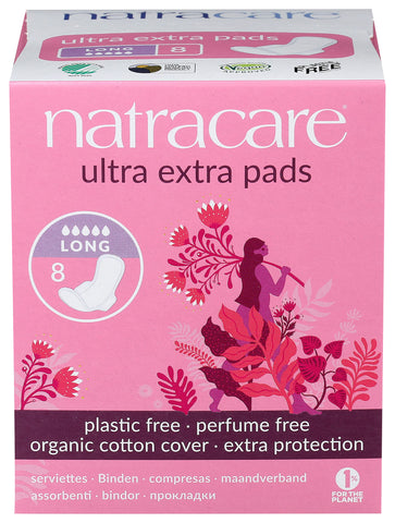 Natracare Ultra Extra Pads with Wings, Long, Individually Wrapped, Made with Certified Organic Cotton, Ecologically Certified Ce