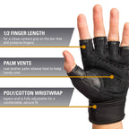 Harbinger Pro Wristwrap Weightlifting Gloves with Vented Cushioned Leather Palm (Pair), Medium, Black