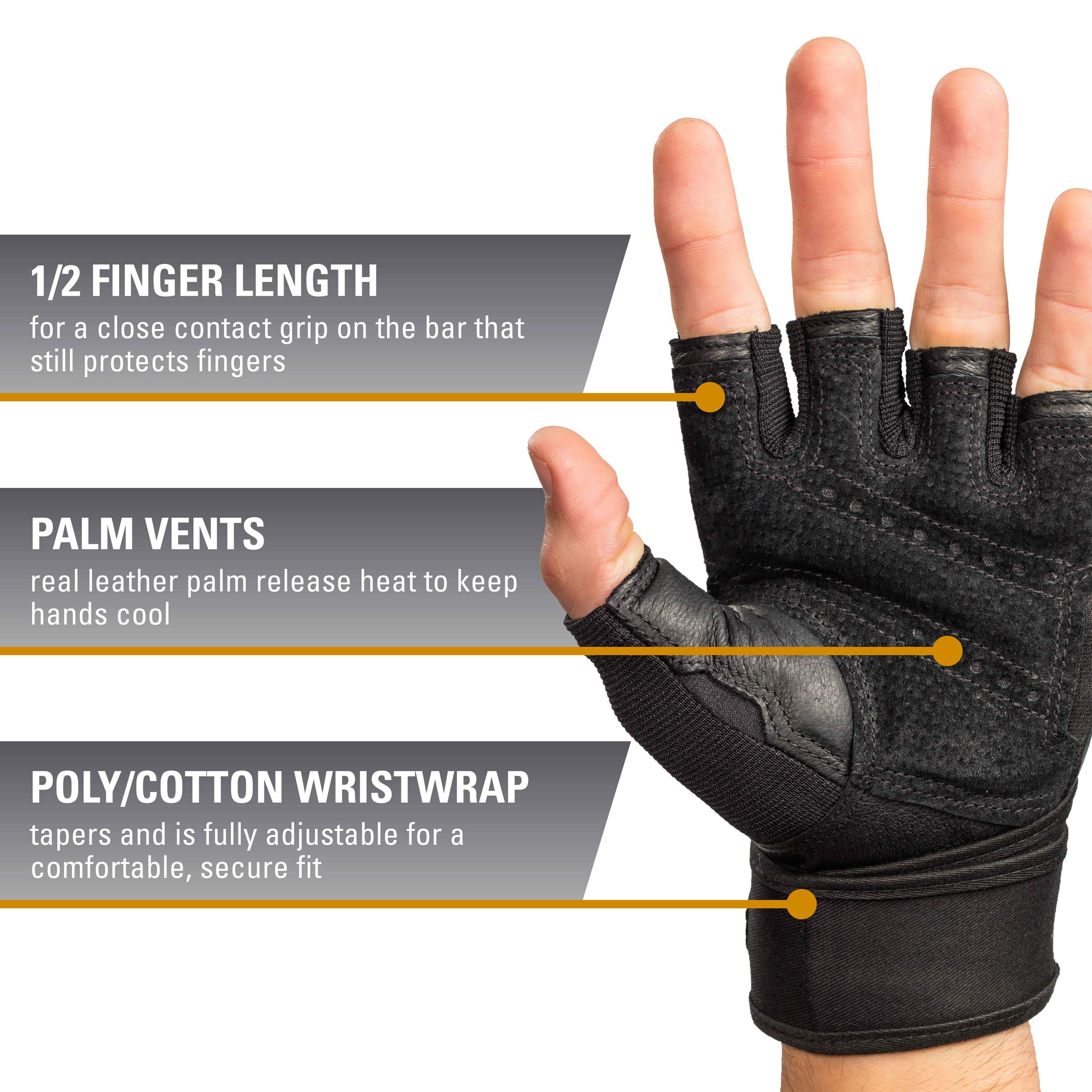 Harbinger Pro Wristwrap Weightlifting Gloves with Vented Cushioned Leather Palm (Pair), Medium, Black