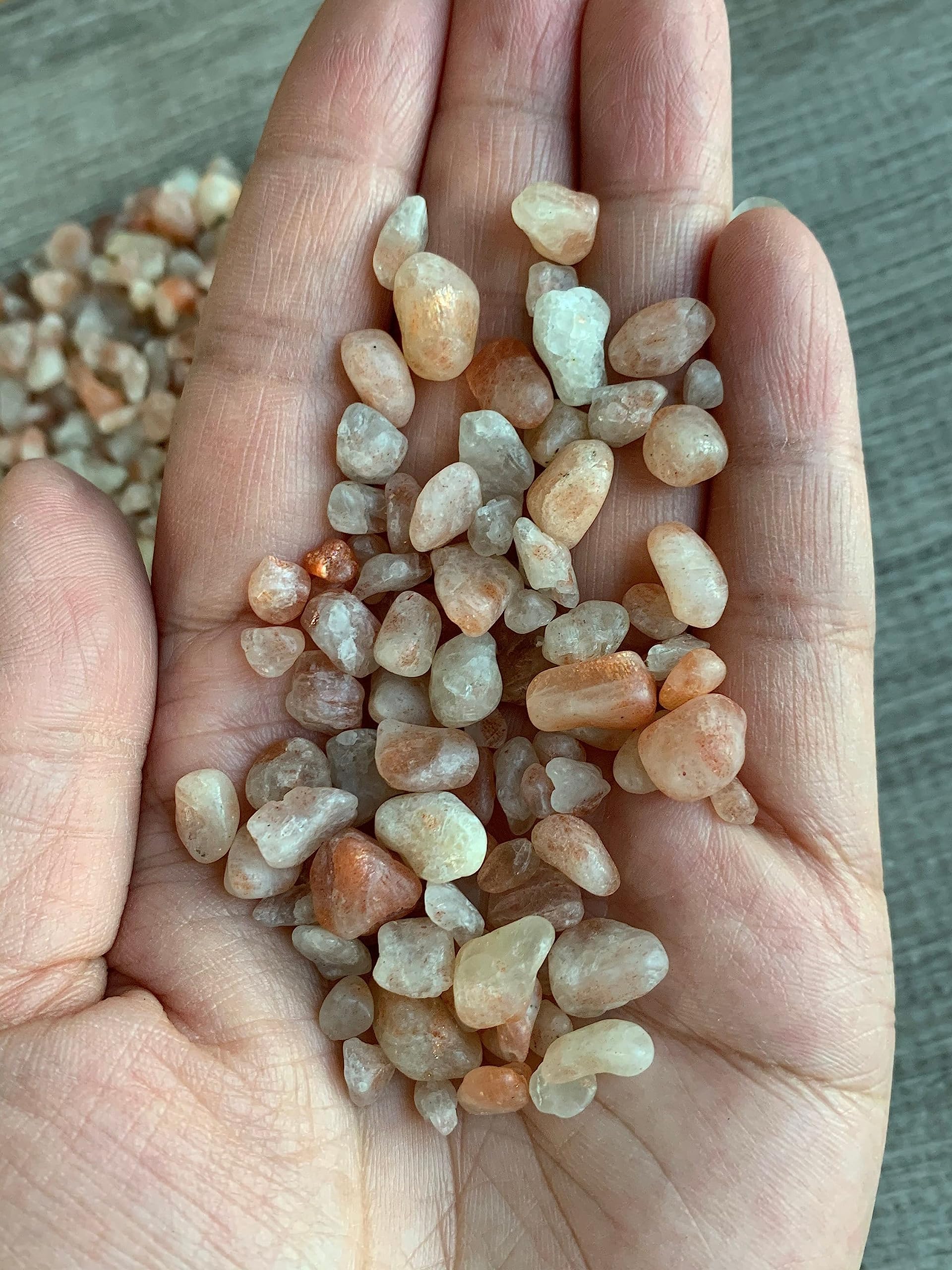 GAF TREASURES 2 oz Lot Natural Semi Tumbled Gemstone Chips, Crushed Mini Crystals, Undrilled Crystal Chips (Sunstone)