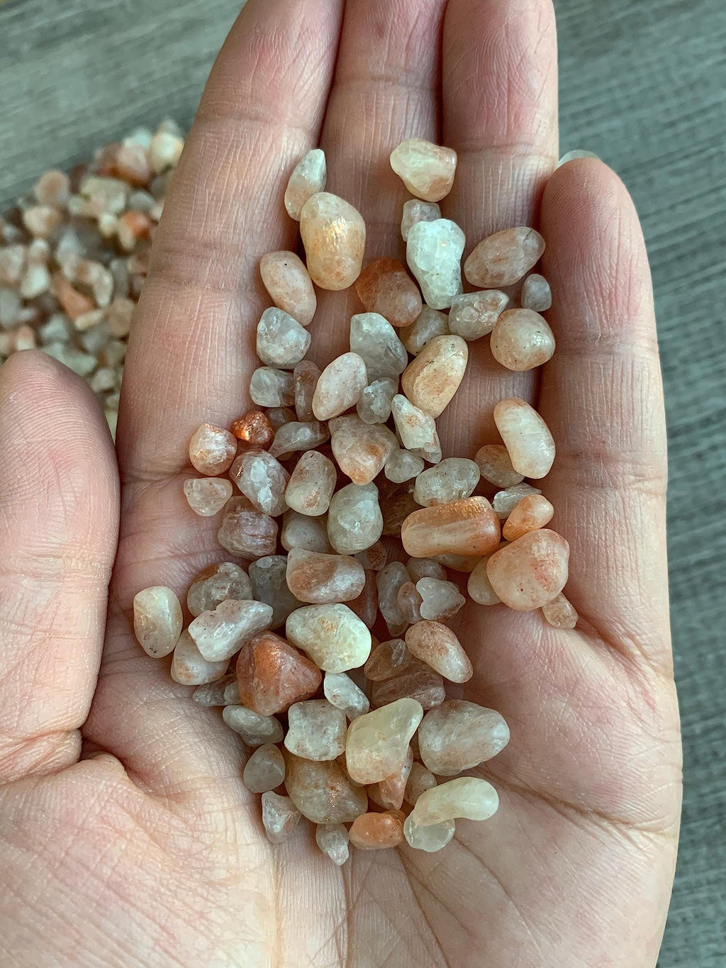GAF TREASURES 2 oz Lot Natural Semi Tumbled Gemstone Chips, Crushed Mini Crystals, Undrilled Crystal Chips (Sunstone)