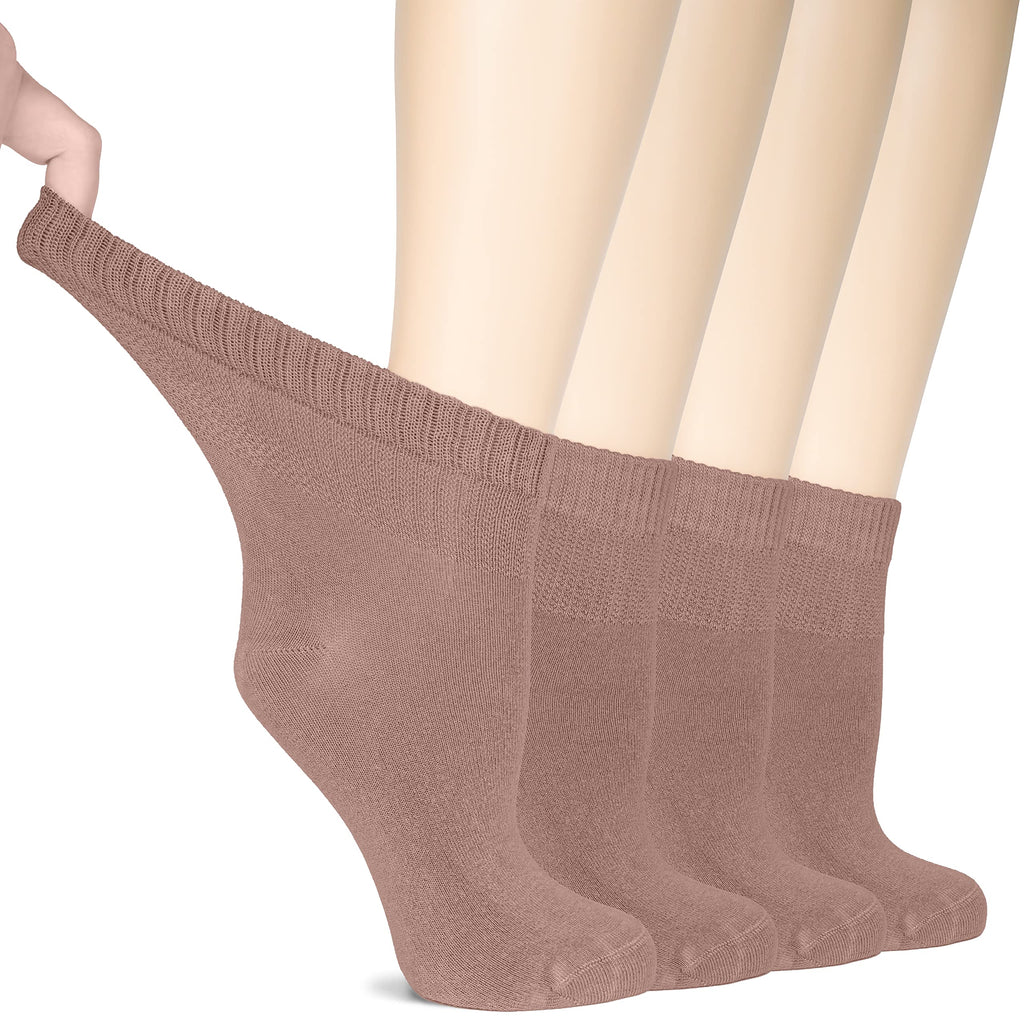 Hugh Ugoli Women Diabetic Ankle Socks, Super Soft & Thin Bamboo Socks, Wide & Loose, Non-Binding Top & Seamless Toe, 4 Pairs, Mi