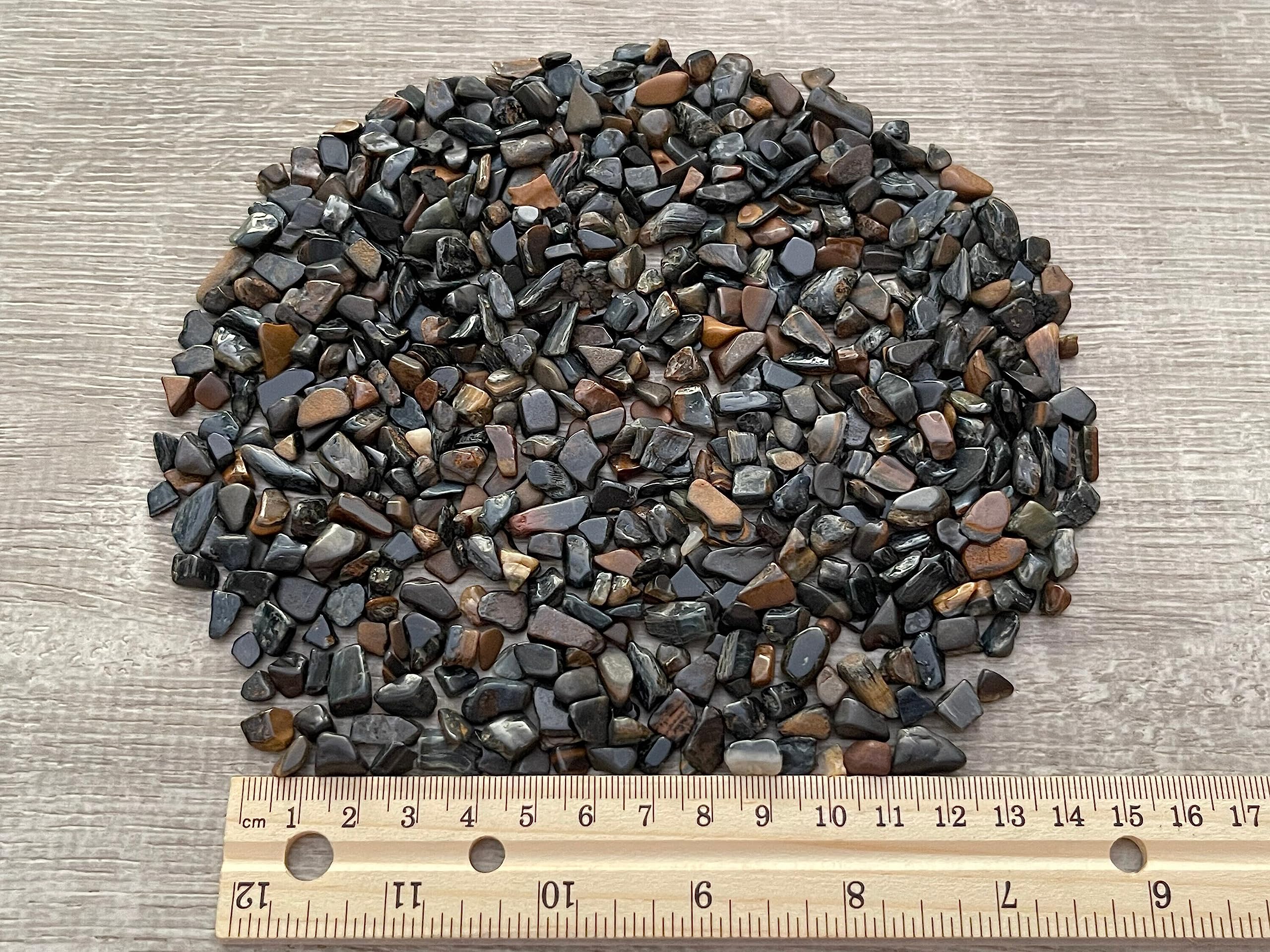 GAF TREASURES 2 oz Lot Natural Blue Tiger Eye Semi Tumbled Gemstone Chips, Crushed Mini Crystals, Undrilled Crystal Chips (Blue