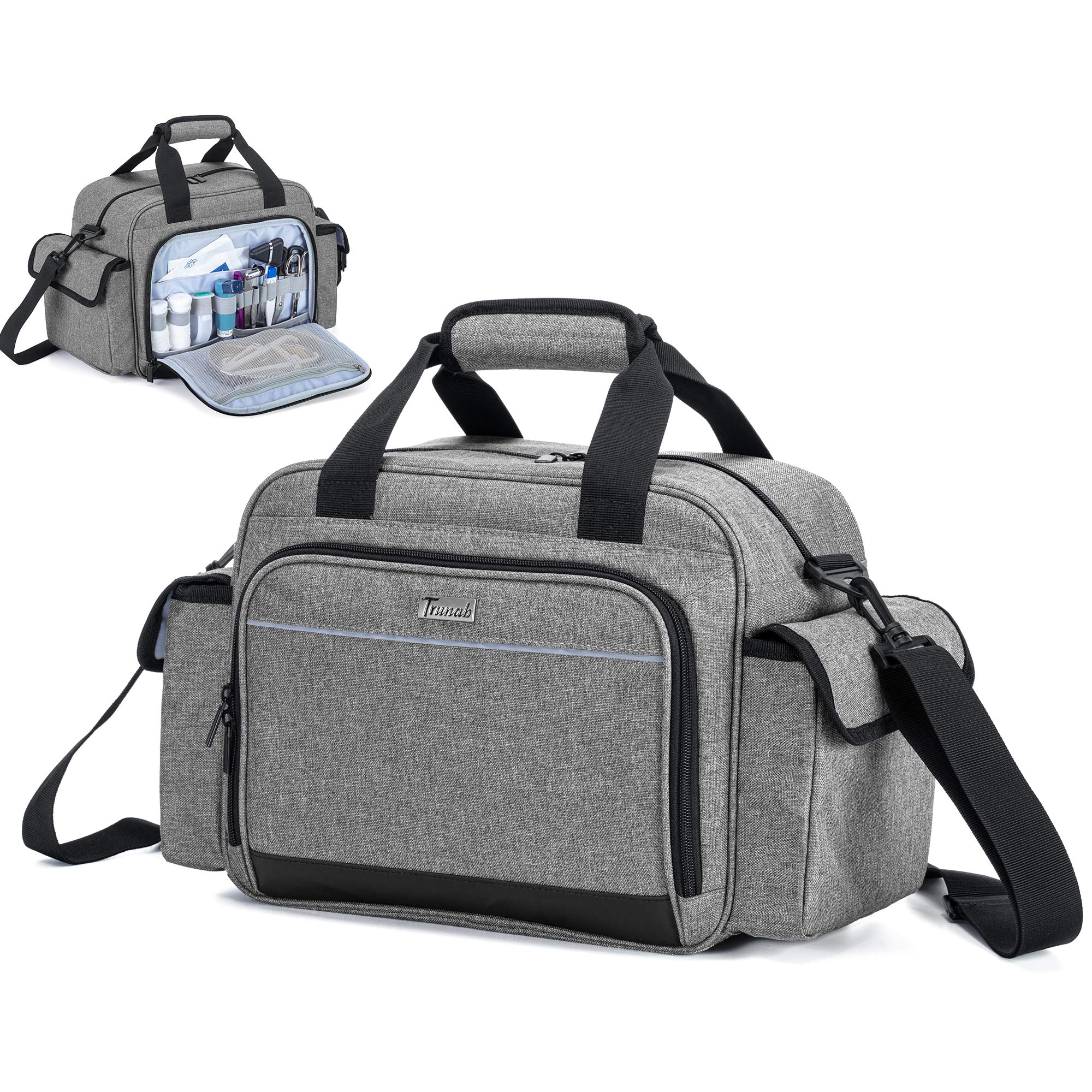 Trunab Home Health Nurse Bag Empty, Portable Medical Supplies Shoulder Bag for Hospice, Home Visit, Hospital Interns, Grey, Bag 