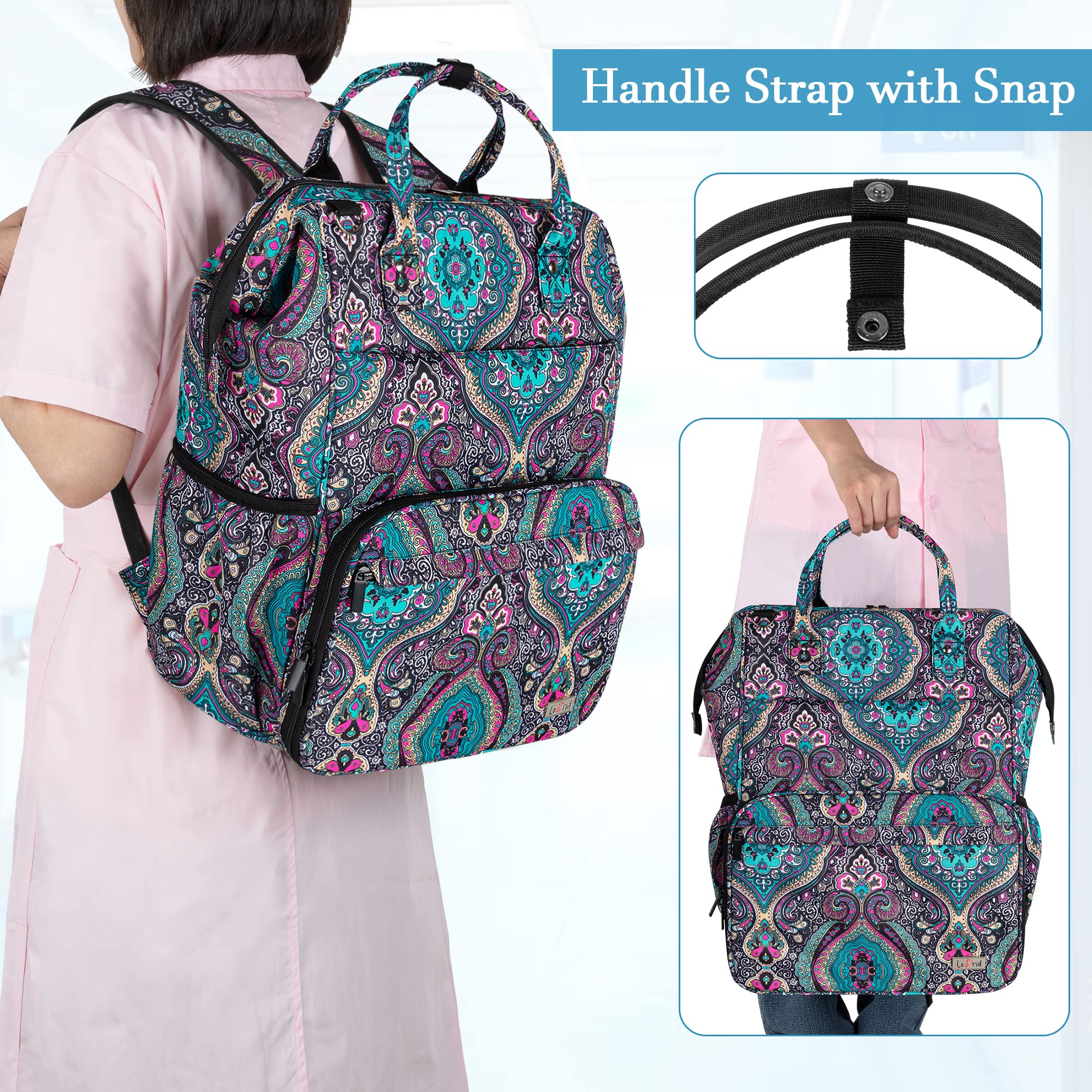 LoDrid Nurse Bag, Heavy Duty Nurse Work Backpack for Men & Women, Nurse Storage Backpack for Work with Steel Frame Top, 15.6 Lap