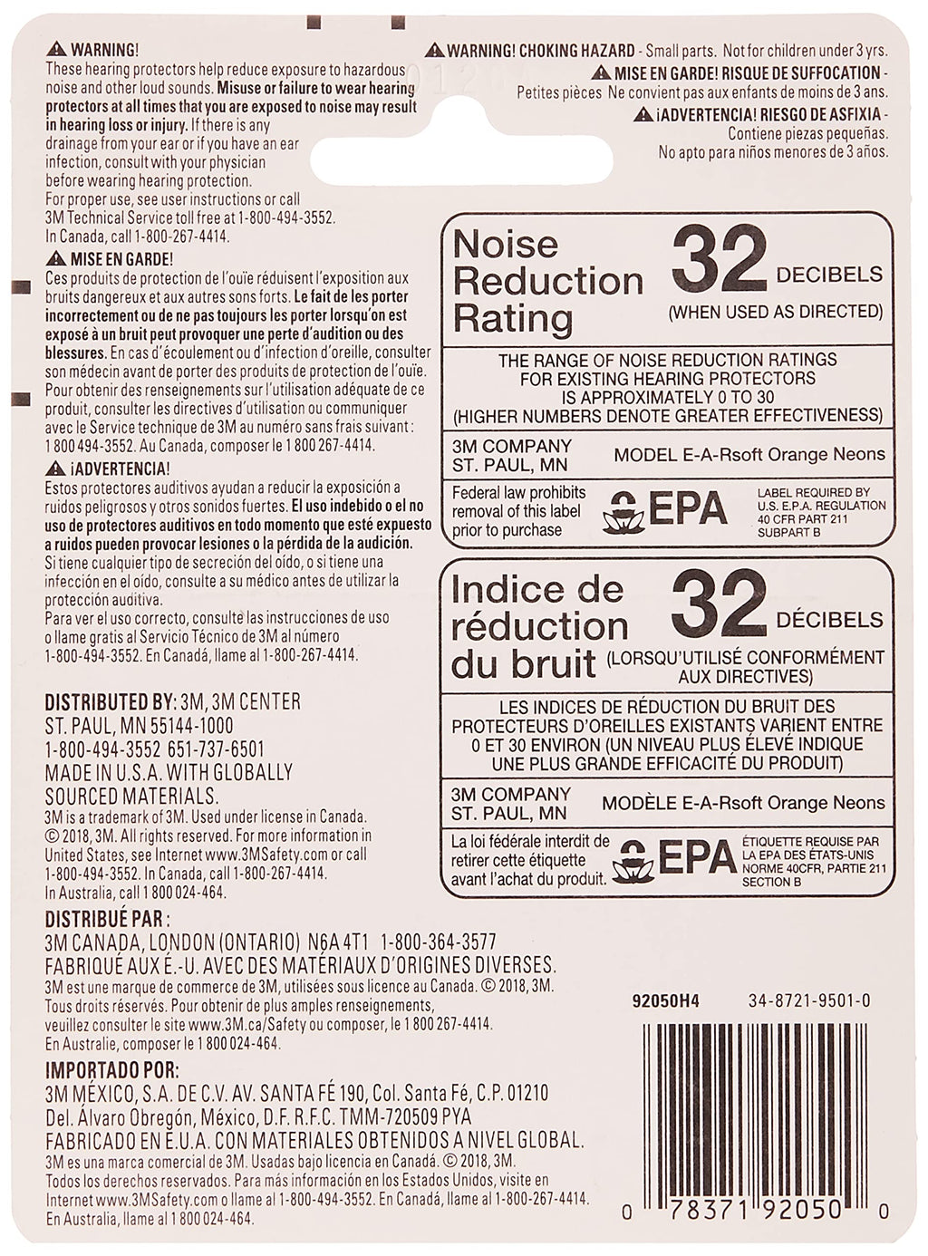 3M Safety 3M 92050-00000T Disposable Earplugs, 4-Pair, Yellow