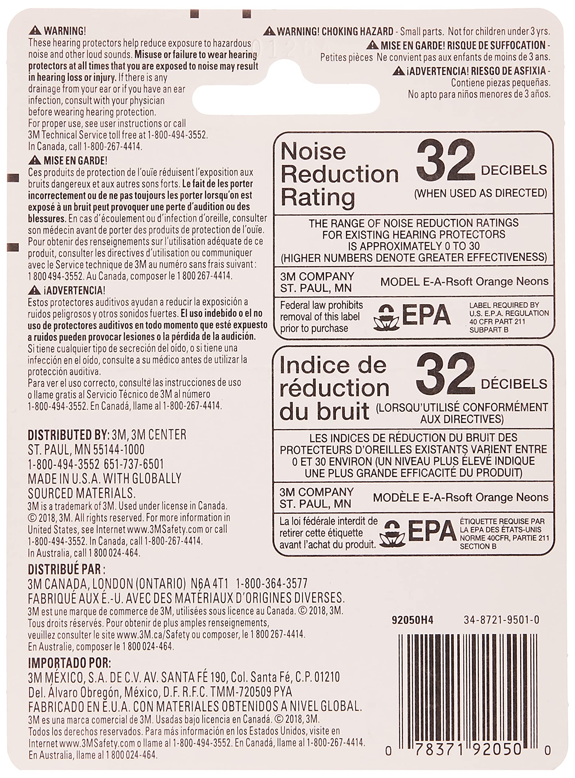 3M Safety 3M 92050-00000T Disposable Earplugs, 4-Pair, Yellow