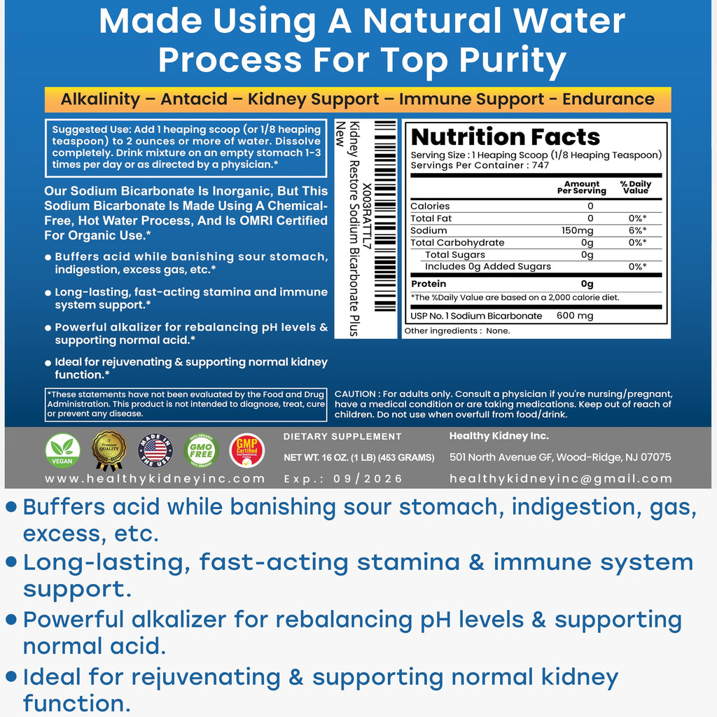 Natures Sodium Bicarbonate Organic Use Aluminum Free Baking Soda. No Chemical Pure Baking Soda Powder for Health & Wellness. Sod