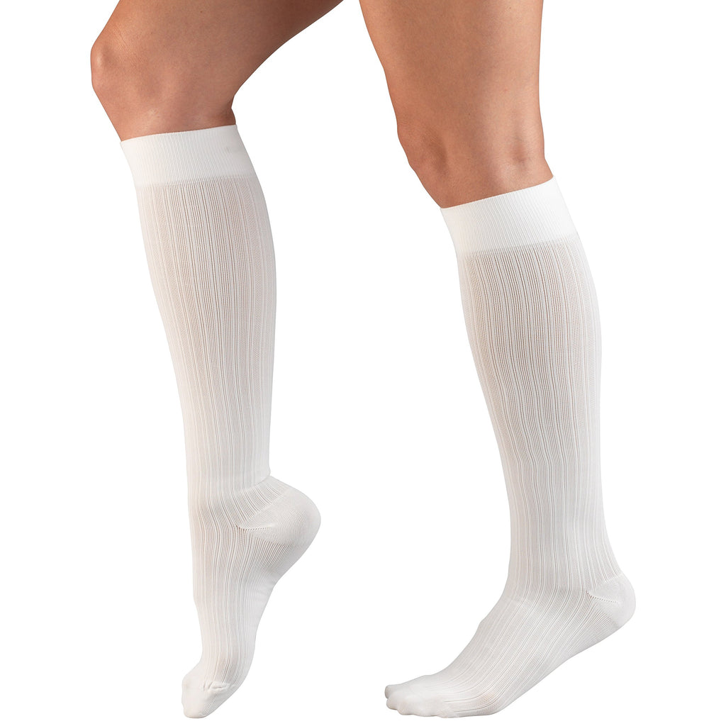 Truform Compression Socks, 15-20 mmHg, Women's Dress Socks, Knee High Over Calf Length, White Rib Knit, Large