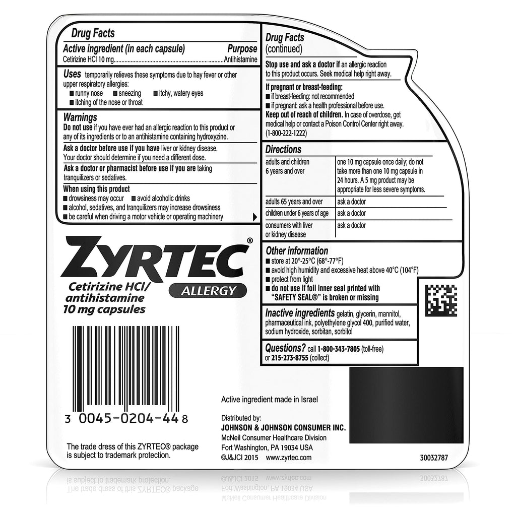 Zyrtec 24 HR Indoor & Outdoor Allergy Liquid Gels Capsules, Cetirizine HCI Antihistamine, 40 Count