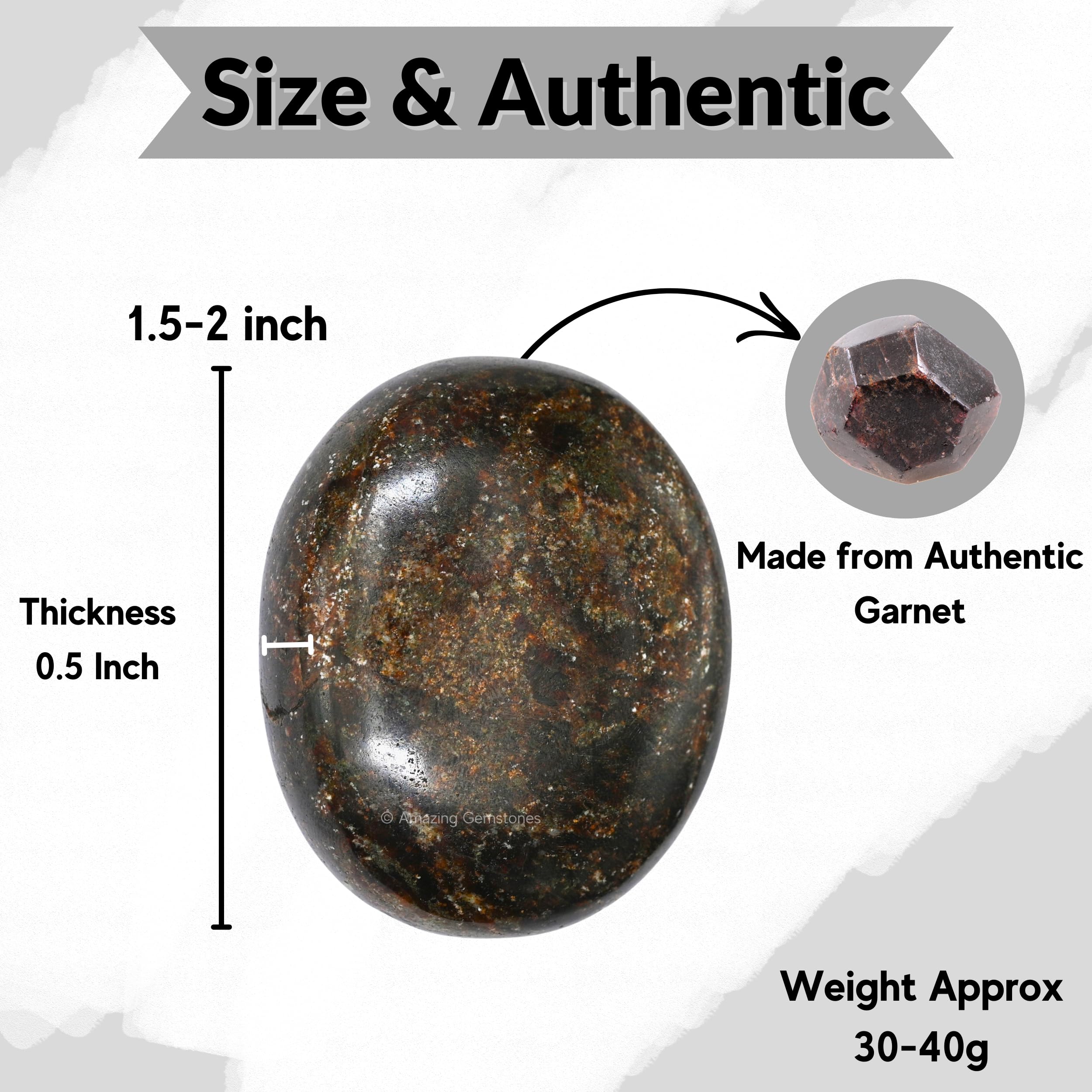 Garnet Crystals and Healing Stones - Large Palm Stone Crystals Piedra - Crystal for Good Luck, Balanced Positive Energy, Meditat