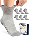 Pembrook Diabetic Ankle Socks for Men & Women with Grips | 6 Pairs Quarter Length Wide Non Binding Diabetic Socks for Men Non Sl