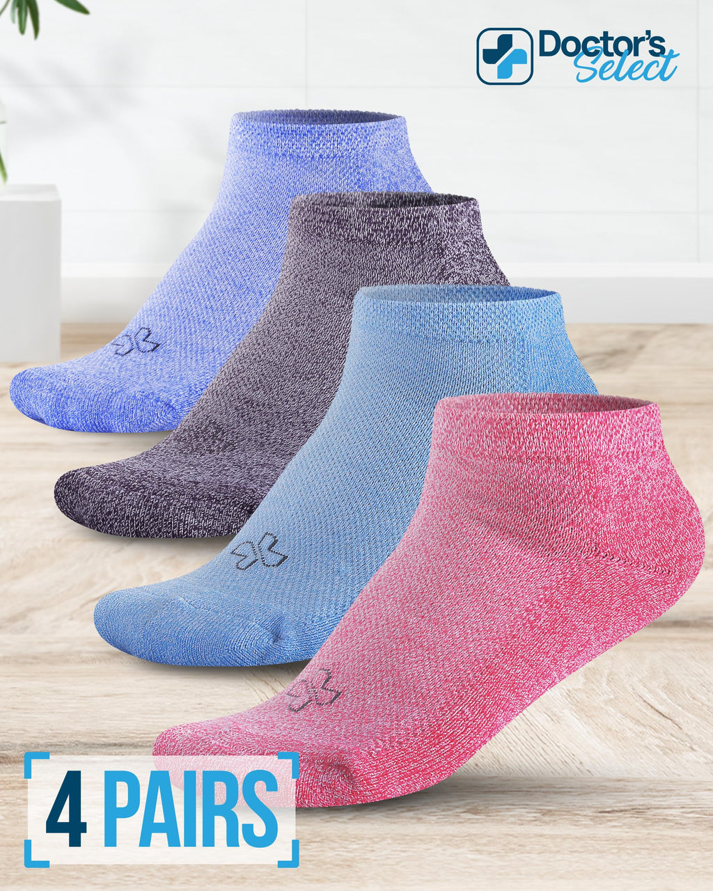 Doctor's Select Ankle Bamboo Viscose Diabetic Socks for Women & Men - 4 Pairs | Extra Wide Calf Womens Diabetic Socks 9-11 | Neu