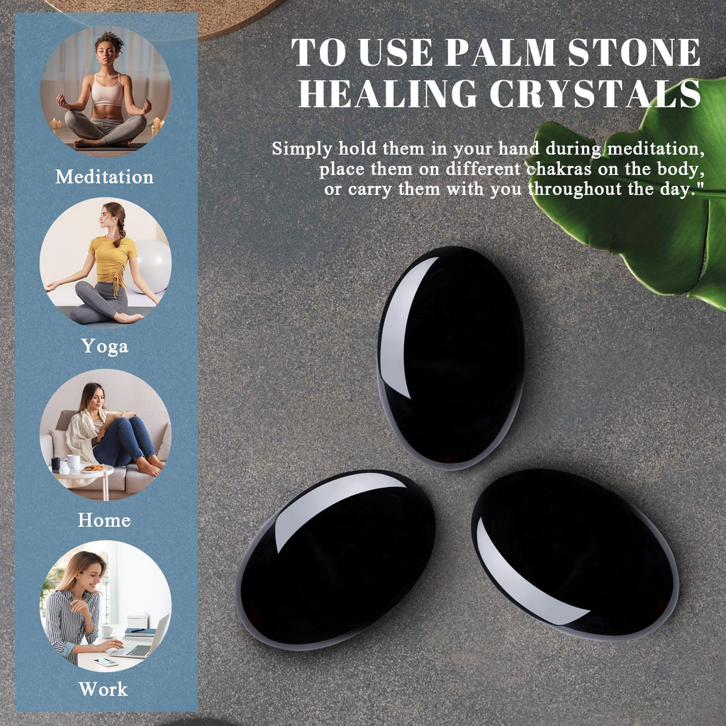 QINJIEJIE 2.4 Black Obsidian Crystal Stone Natural Gemstones Polished Palm Stone Healing Crystals 1PCS Worry Stone Energy Balanc