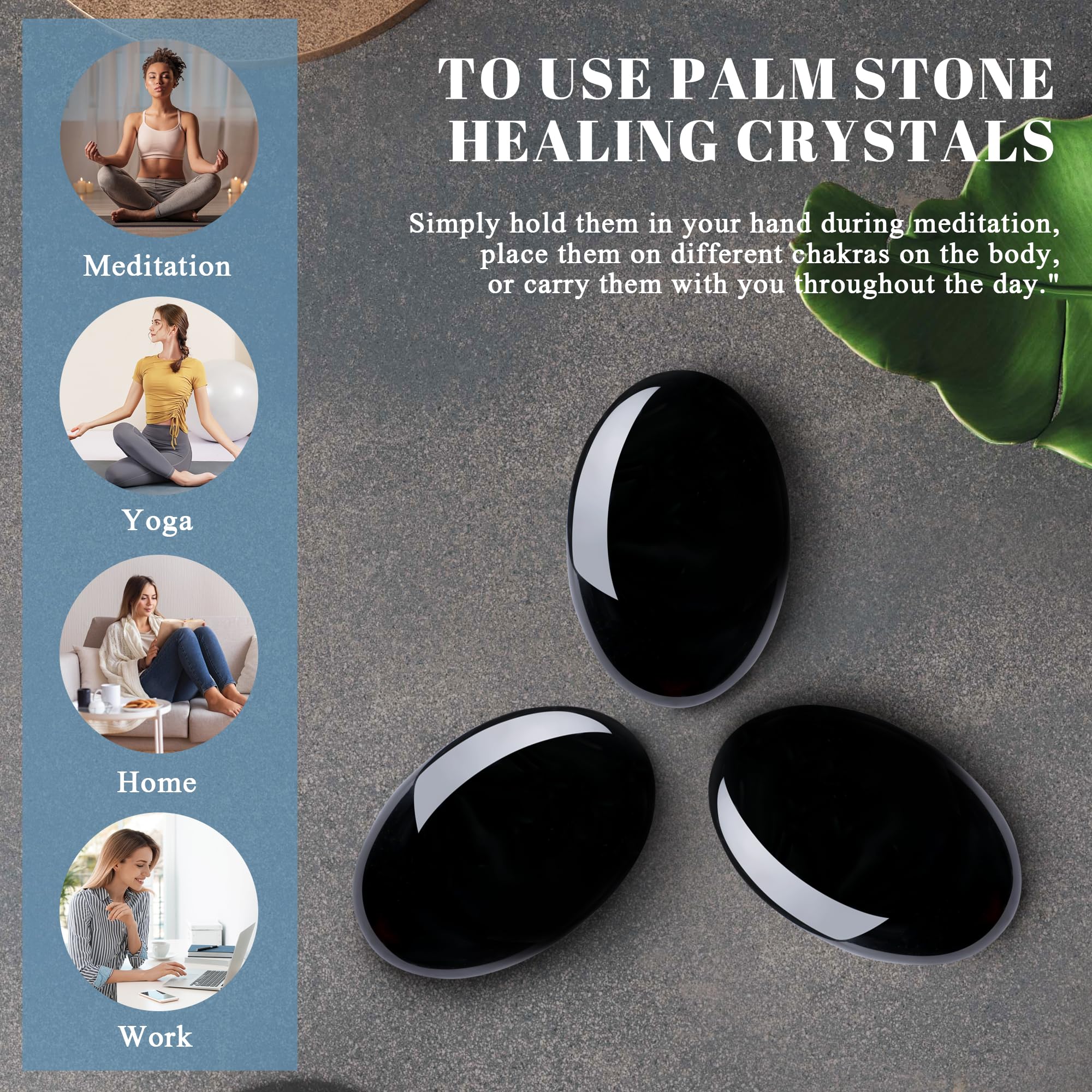 QINJIEJIE 2.4 Black Obsidian Crystal Stone Natural Gemstones Polished Palm Stone Healing Crystals 1PCS Worry Stone Energy Balanc