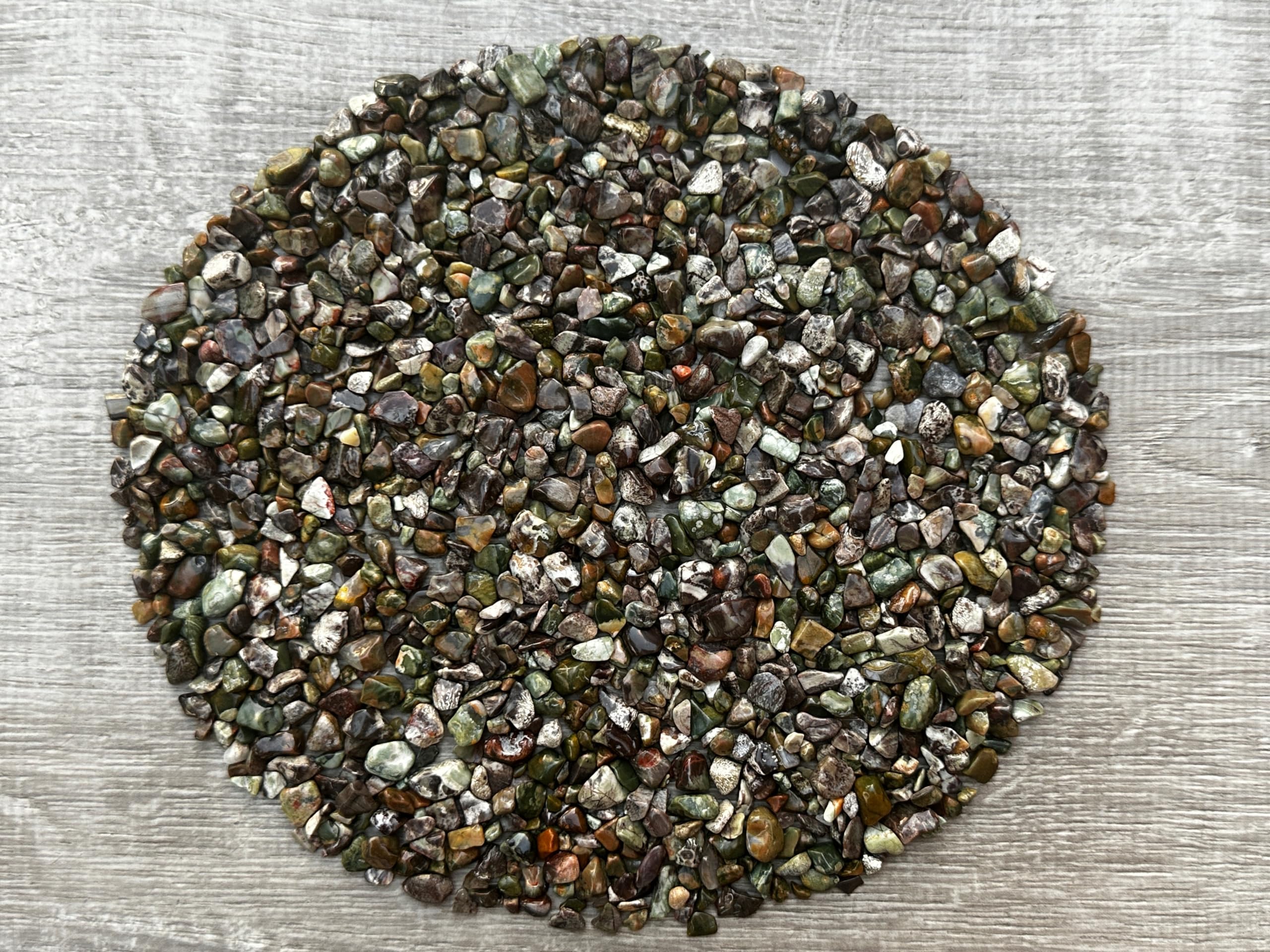 GAF TREASURES 2 oz Lot Natural Semi Tumbled Rhyolite Gemstone Chips, Crushed Mini Rhyolite Crystals, Undrilled Crystal Chips (Rh