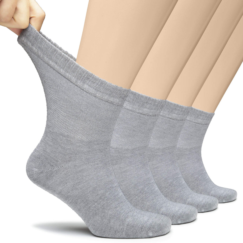Hugh Ugoli Men's Loose Diabetic Ankle Socks Bamboo, Wide, Thin, Seamless Toe and Non-Binding Top, 4 Pairs, Light Gray, Shoe Size