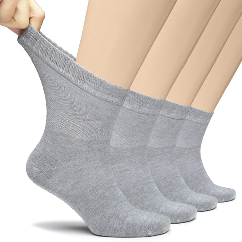 Hugh Ugoli Men's Loose Diabetic Ankle Socks Bamboo, Wide, Thin, Seamless Toe and Non-Binding Top, 4 Pairs, Light Gray, Shoe Size