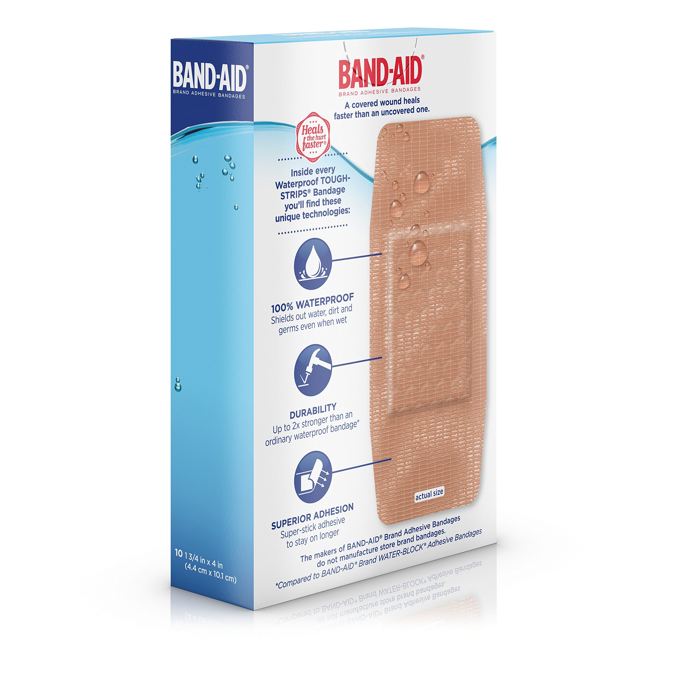 Band-Aid Brand Adhesive Bandages, Extra Large Tough Strips, Waterproof, 10 Count (Pack of 2)