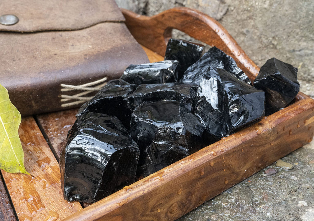 Crocon 1LB Black Obsidian Rough Bulk Natural Stone Raw Stone Tumbling Cabbing Polishing Mining Chakra Balancing Reiki Healing Go