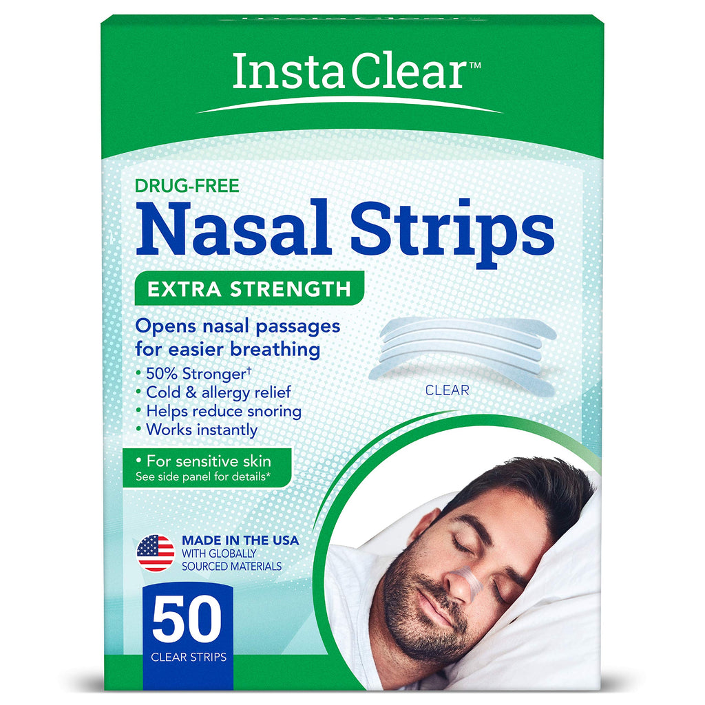 Instaclear Extra-Strength Nasal Breathing Strips Clear 50 ct | Works Instantly, Nasal Congestion Relief, Stops Snoring, Cold & A