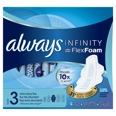Always Size 3 Extra Heavy Flow Absorbency with Wings Infinity Pads, 14 Count (Pack of 6)