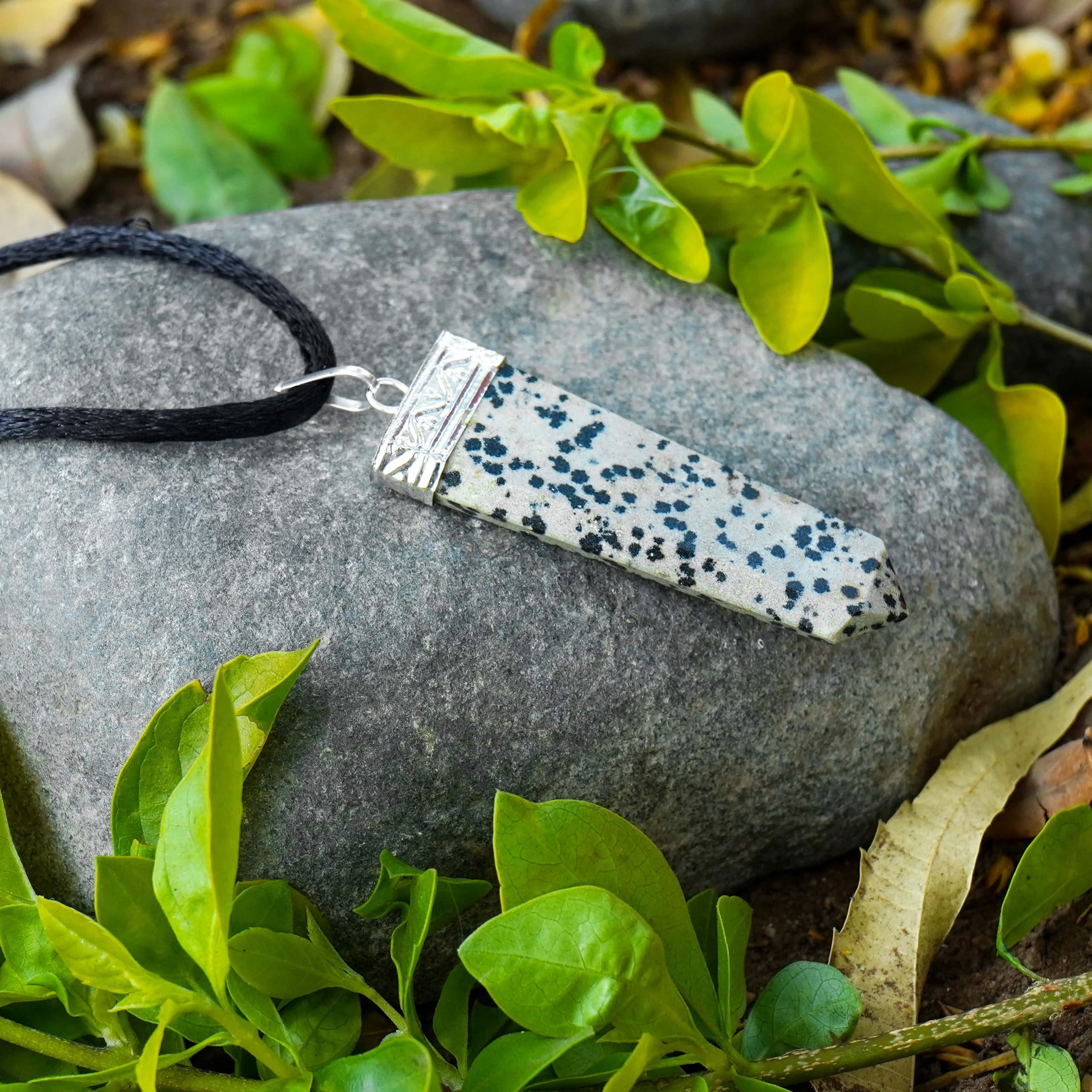 Sugandha Wellness Dalmatian Jasper Healing Crystal Necklace - Gemstone Pendant for Inner Peace, Focus & Stability. Jewelry Gift