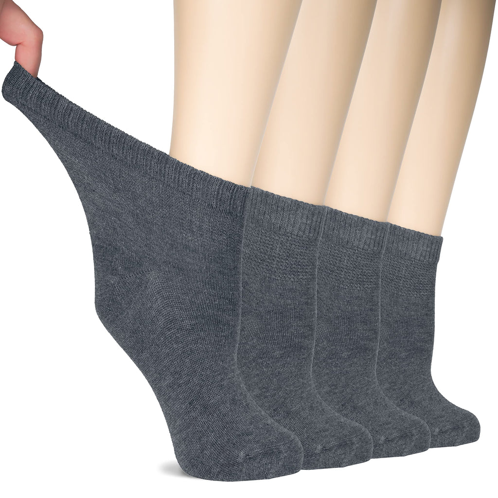 Hugh Ugoli Women Diabetic Ankle Socks, Super Soft & Thin Bamboo Socks, Wide & Loose, Non-Binding Top & Seamless Toe, 4 Pairs, Me