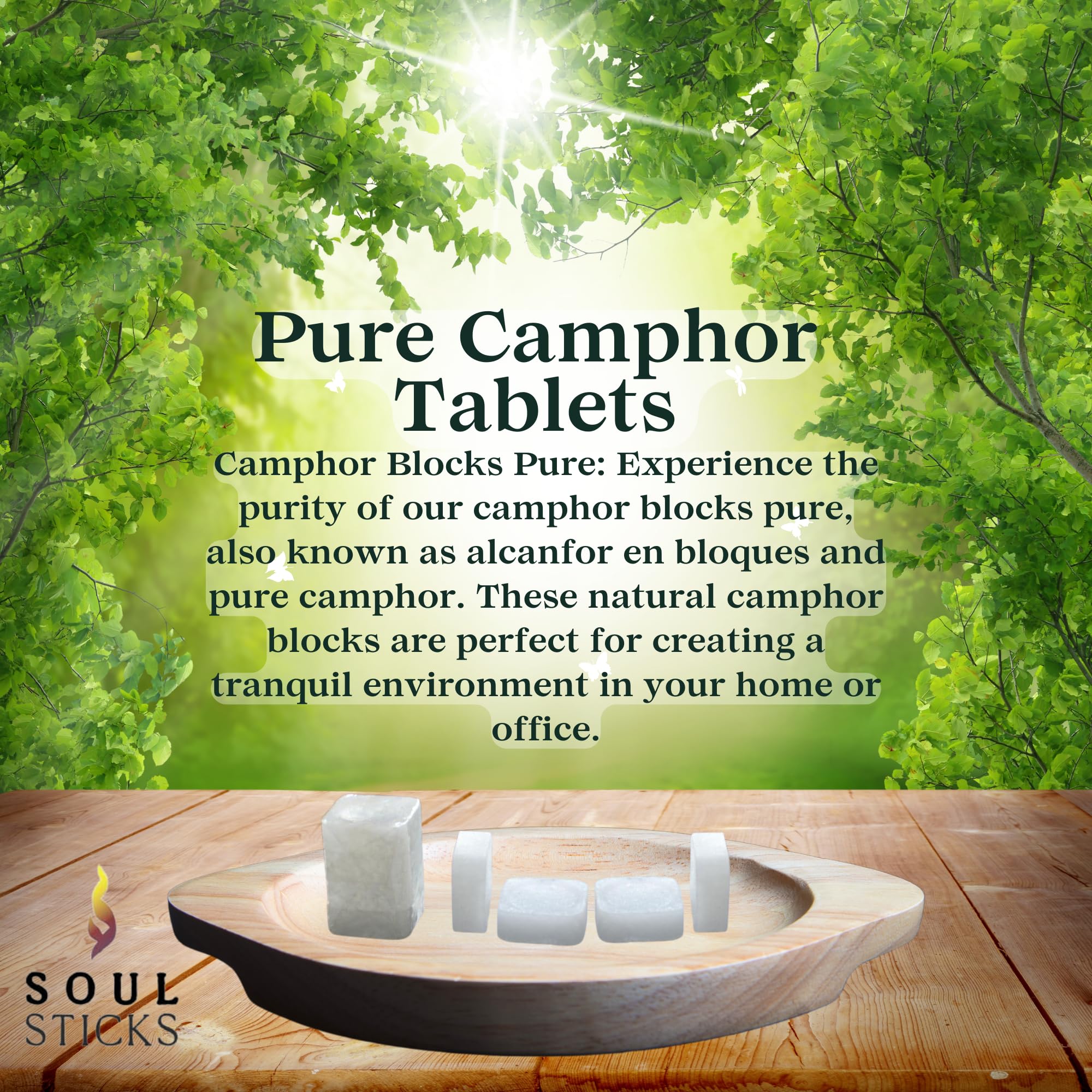 SOUL STICKS Natural Camphor Blocks - Camphor Tablets (450 Gram, 64 Tablets) for Aromatherapy, Odor Elimination, Puja - Alcanfor