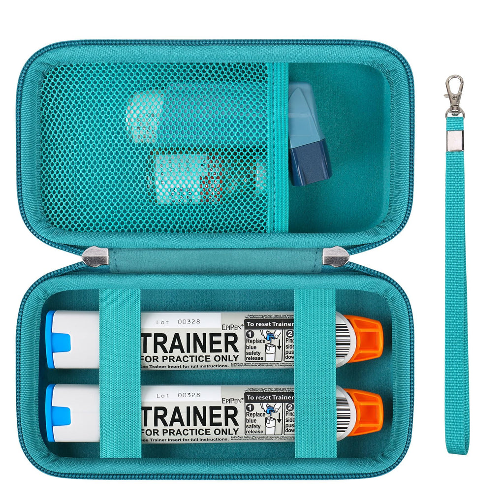 Supmay Hard Carrying Case Compatible with 2 EpiPen's or Auvi-Q, Epinephrine Pen, Medical Travel Case with Mesh Pockets for Asthm