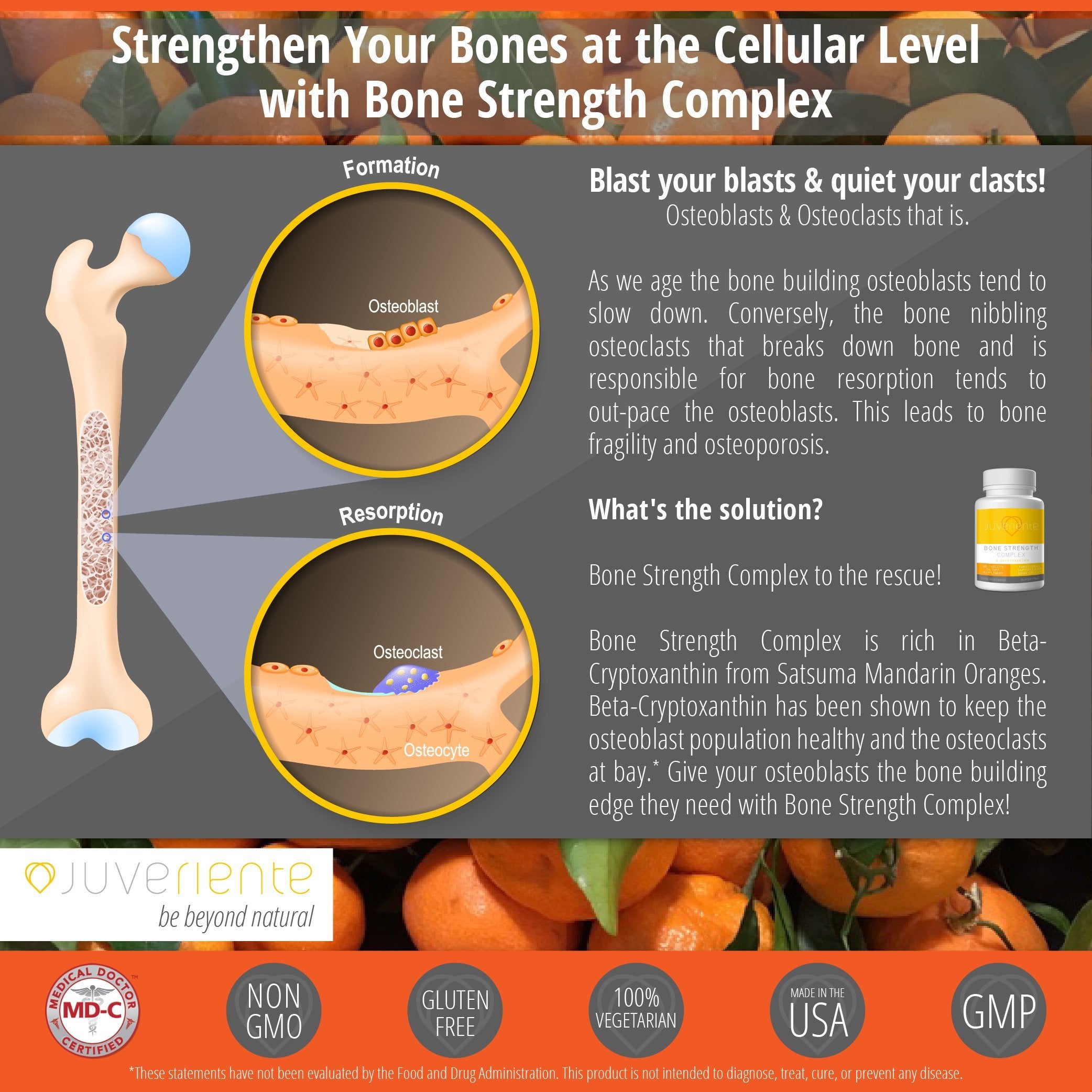 Juveriente Bone Strength Complex/A Dietary Therapy of a Japanese Traditional Fruit, Packed with Vitamin C, D3, K2, Calcium, Phos