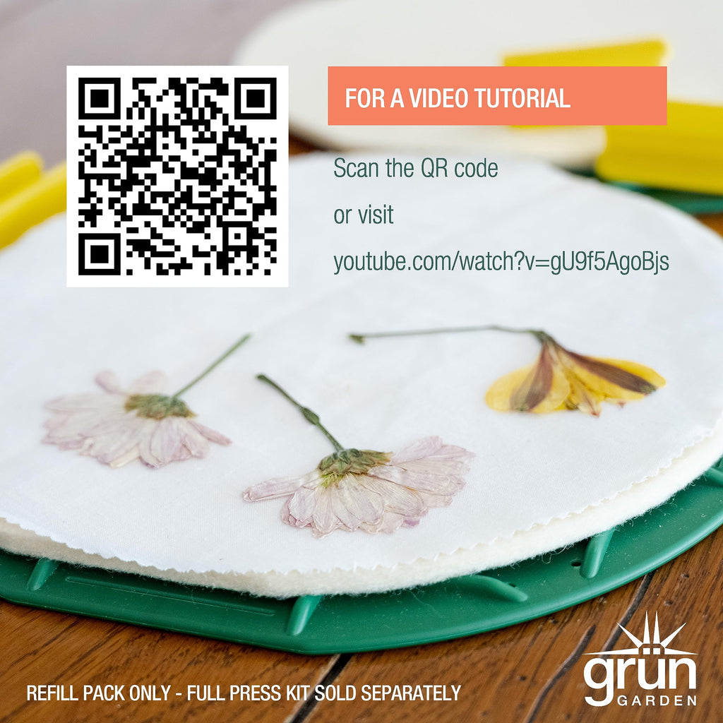 Wool Pad and Cotton Liner Refills for 10 Inch Round Grun Garden Microwave Flower Press Kit (2 Wool Pads and 10 Cotton Liners)