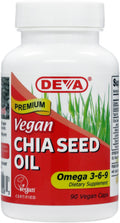 DEVA Vegan Vitamins Chia Seed Oil, Packed with Omega 3, 6, 9 & Other Essential Fatty Acids, Cold-Pressed & Unrefined, 90 Capsule