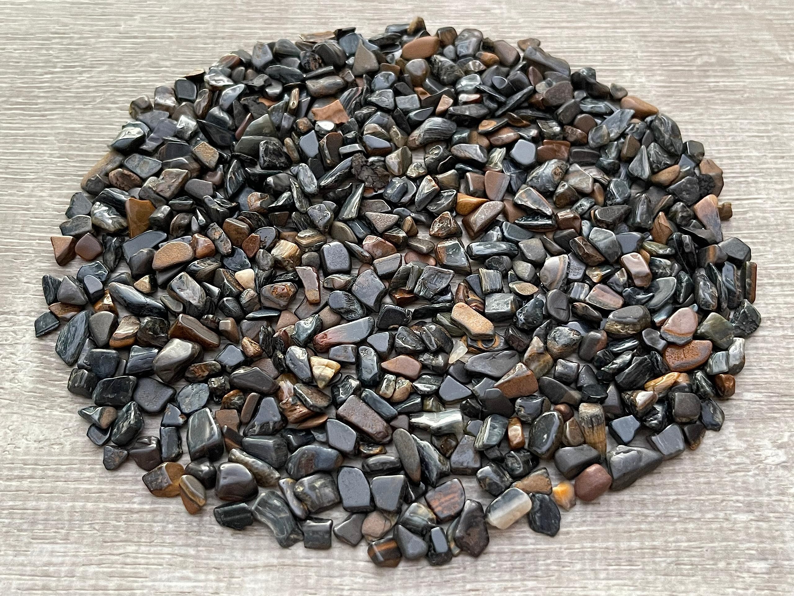 GAF TREASURES 2 oz Lot Natural Blue Tiger Eye Semi Tumbled Gemstone Chips, Crushed Mini Crystals, Undrilled Crystal Chips (Blue